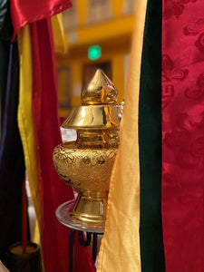 Tibetan Treasure Vase - Auspicious Gold Symbol Prosperity Vase on Shrine